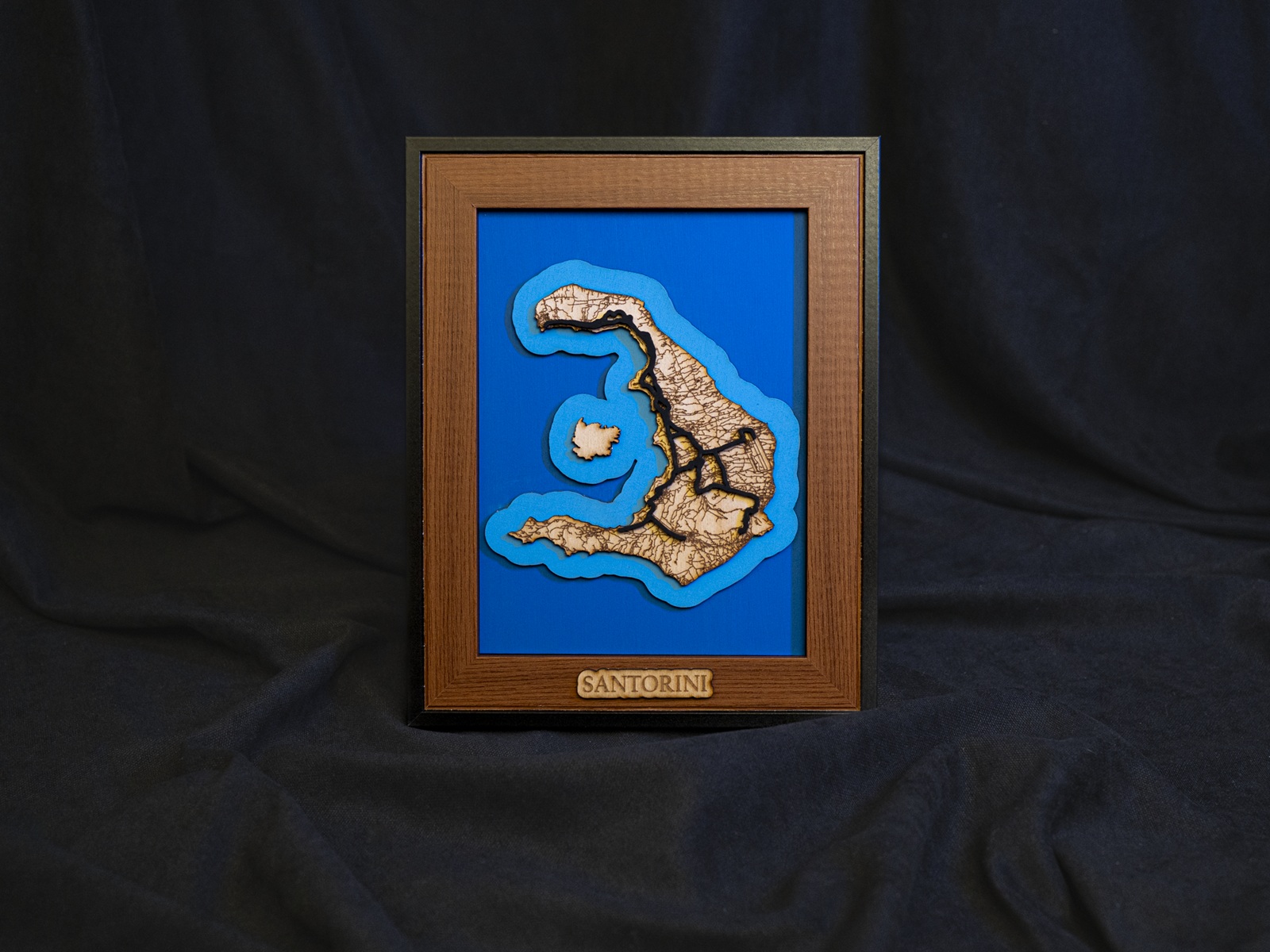 3D Wooden Map of Santorini — дървена карта на Санторини