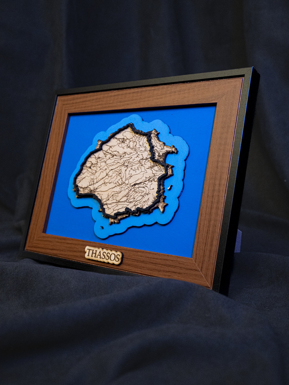 Detail of the 3D wooden map of Thassos
