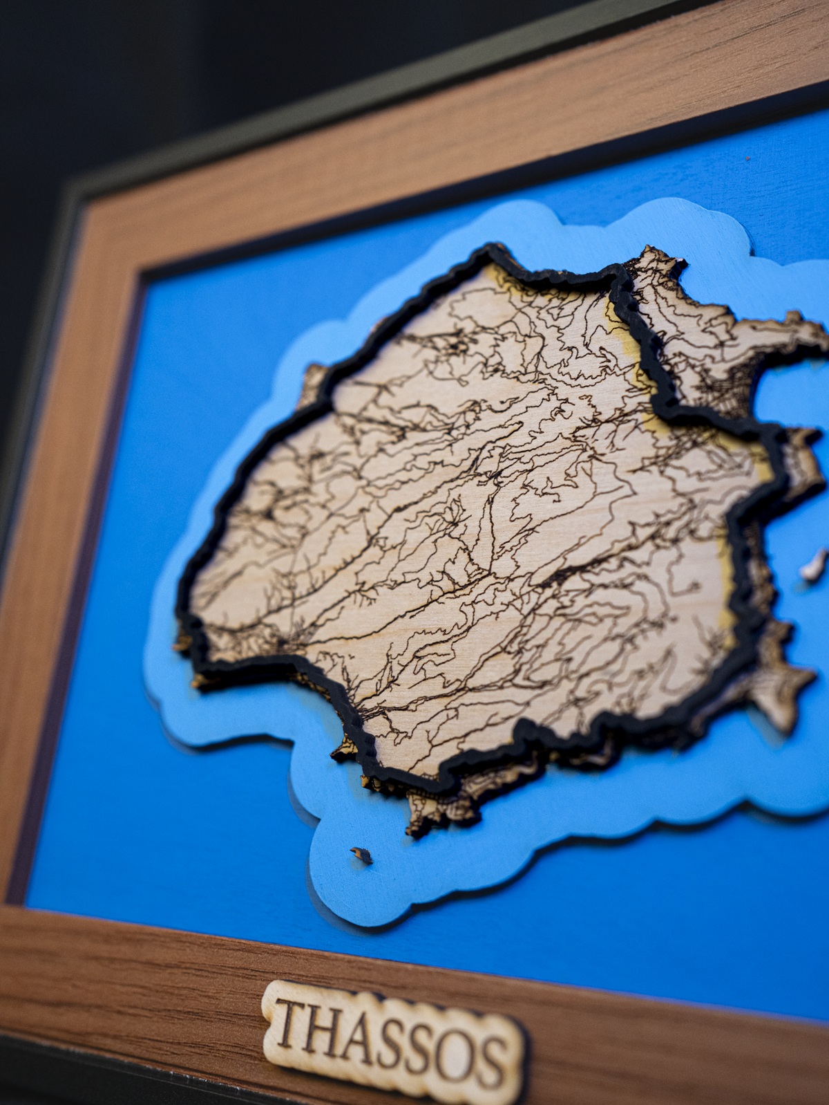 Front view of the 3D wooden map of Thassos