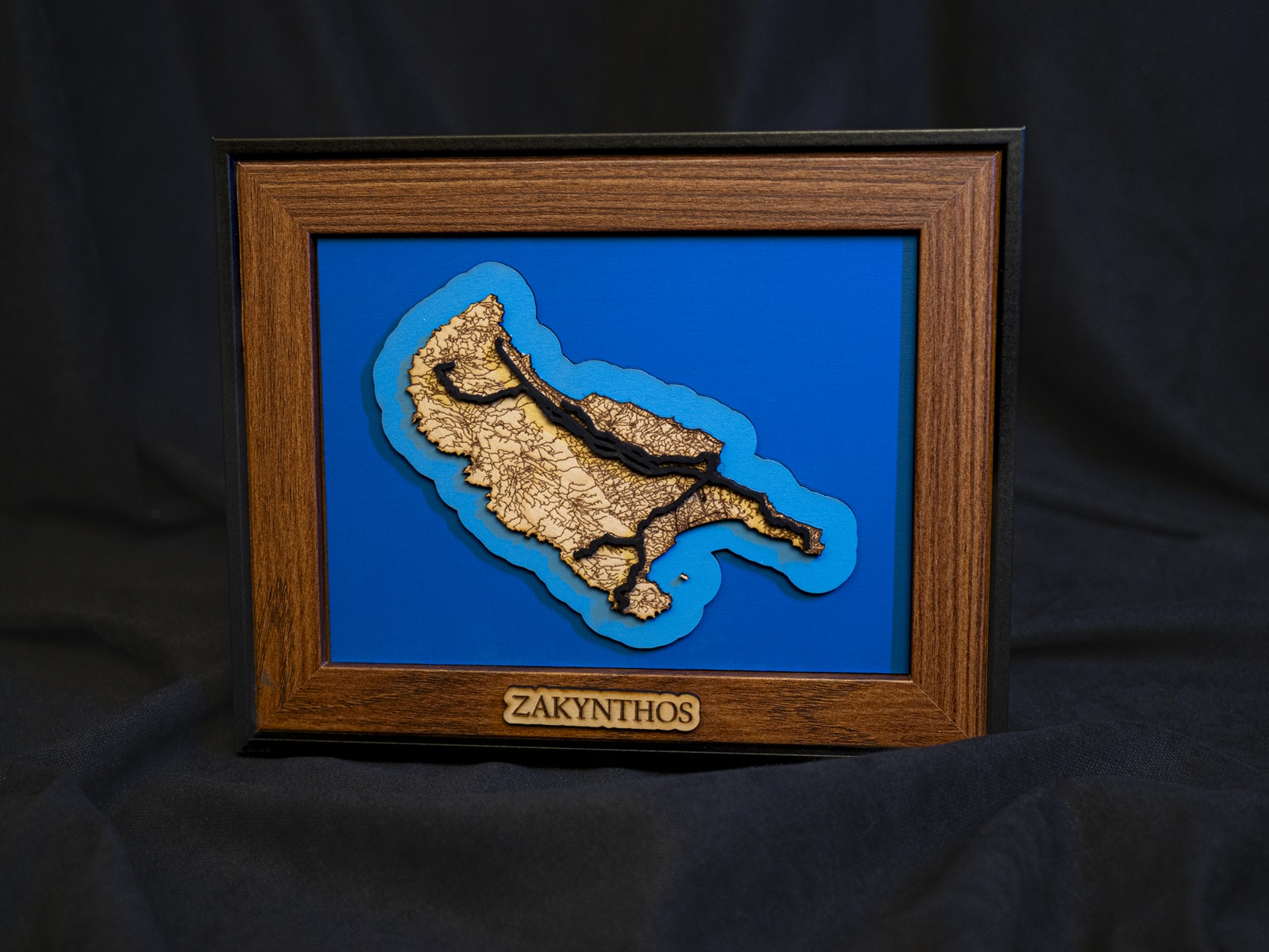Front view of the 3D wooden map of Zakynthos